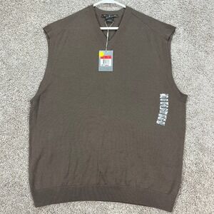 Tiger Woods Mens V Neck Sweater Vest Large Brown Golf Knit 100% Wool‎ NEW HOLE